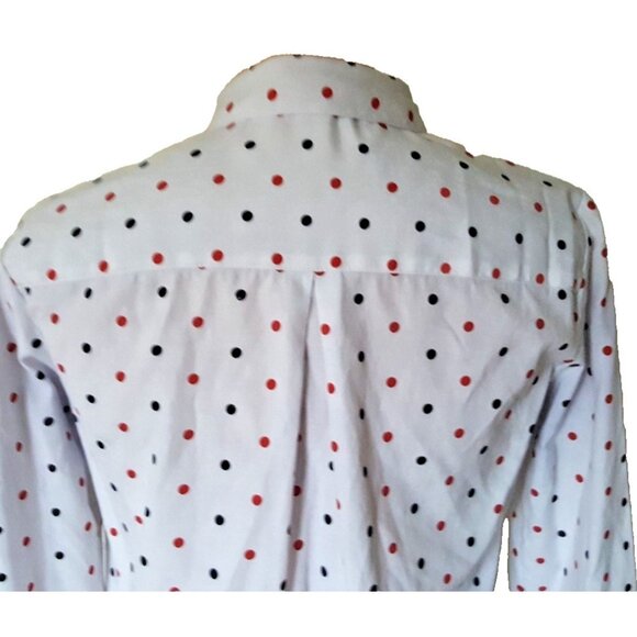 Embroidered cat kitty in pocket peekaboo and polka dot button down cotton shirt - Picture 8 of 10